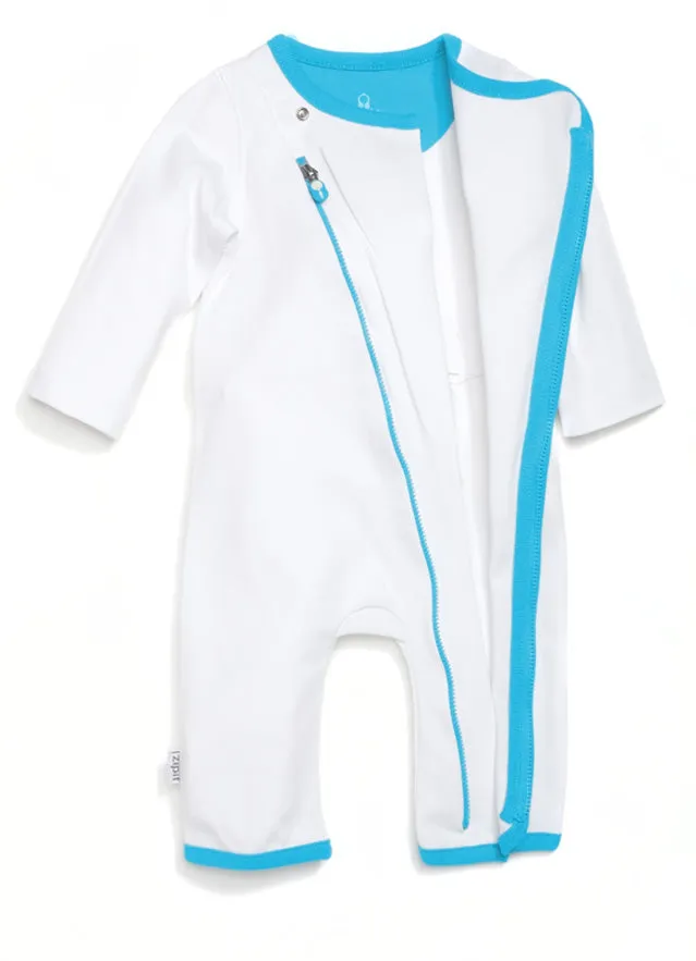zip-up babygrow set - white & blue