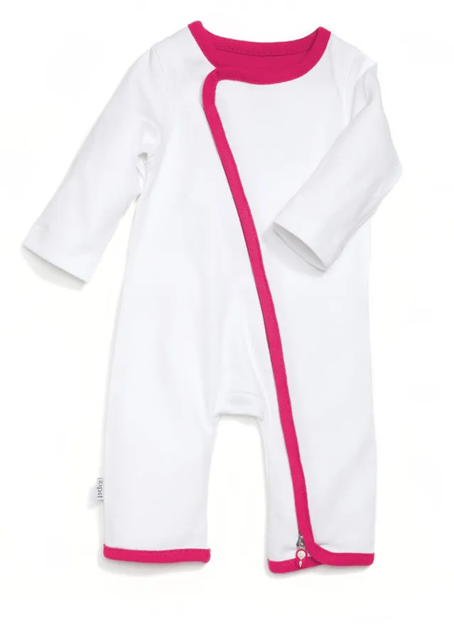 zip-up babygrow set - white & pink