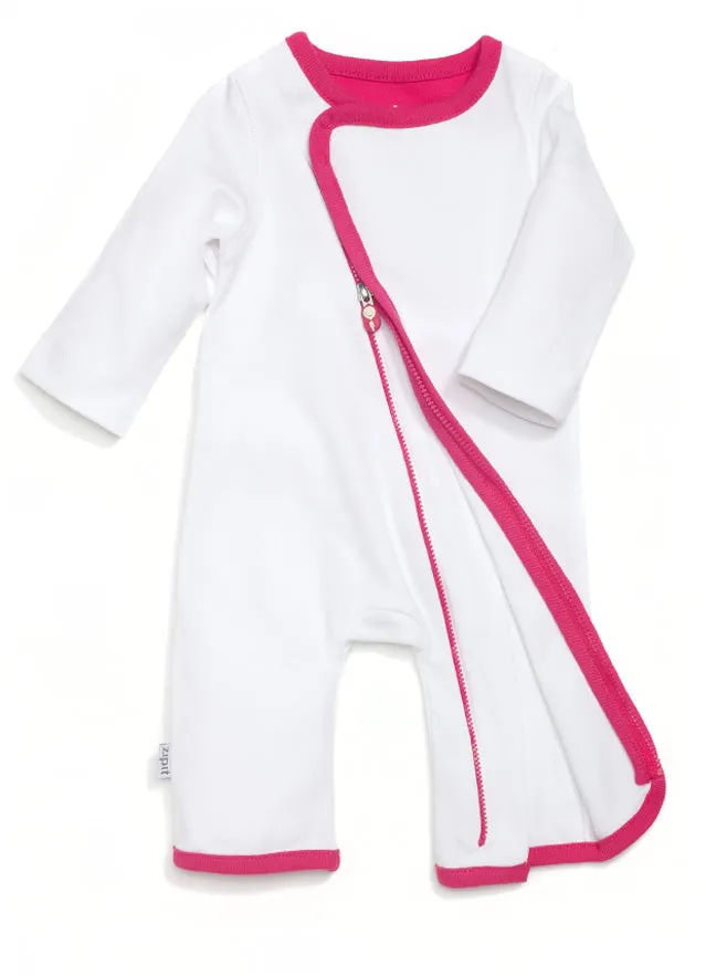 zip-up babygrow set - white & pink