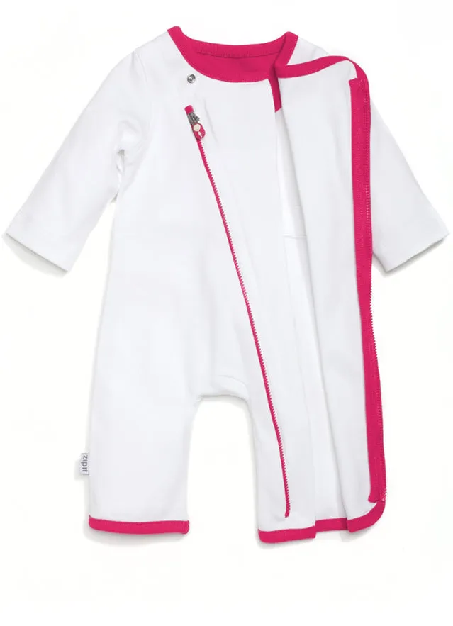 zip-up babygrow set - white & pink