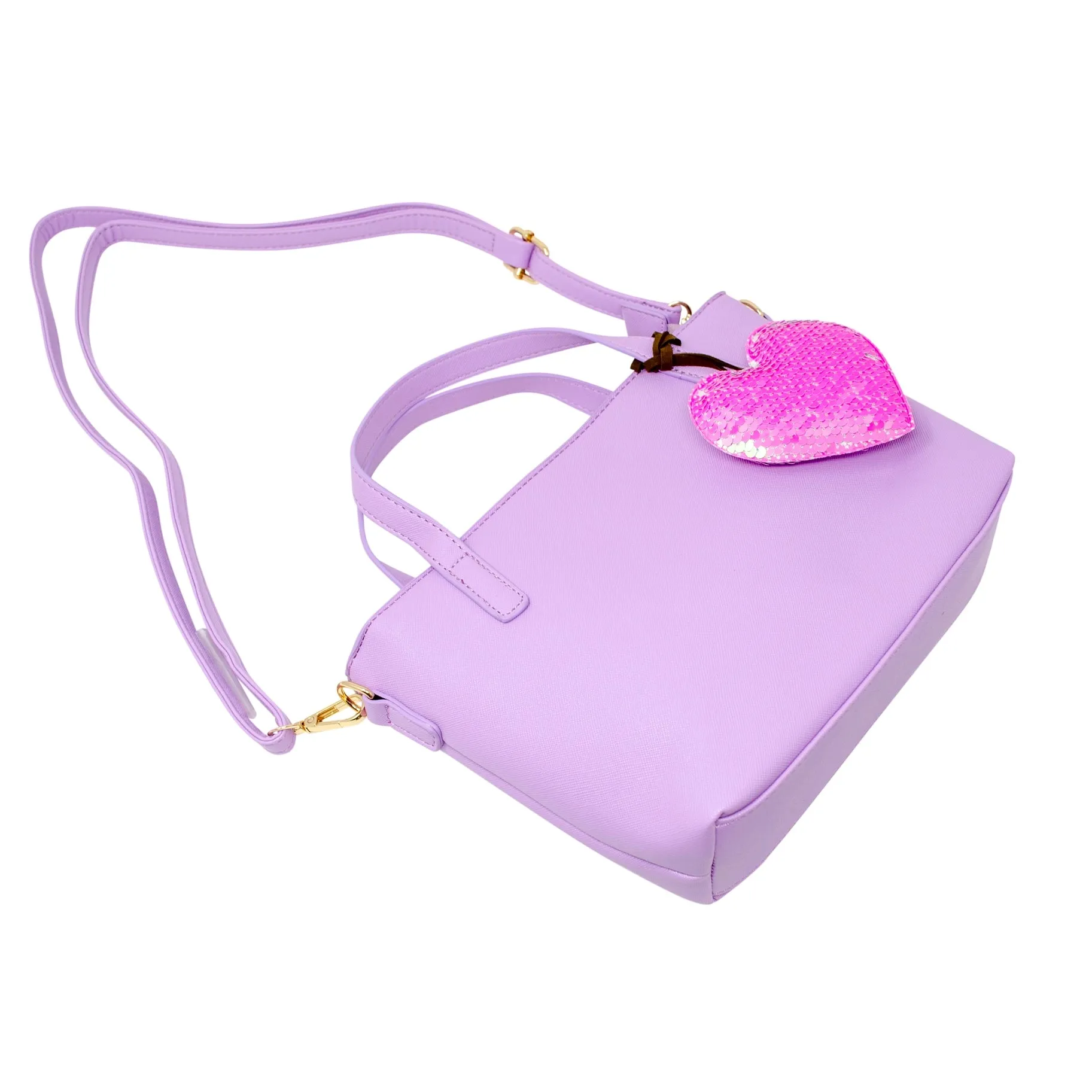 Zomi Gems Leather Tote Bag w/Charm - Purple w/Heart