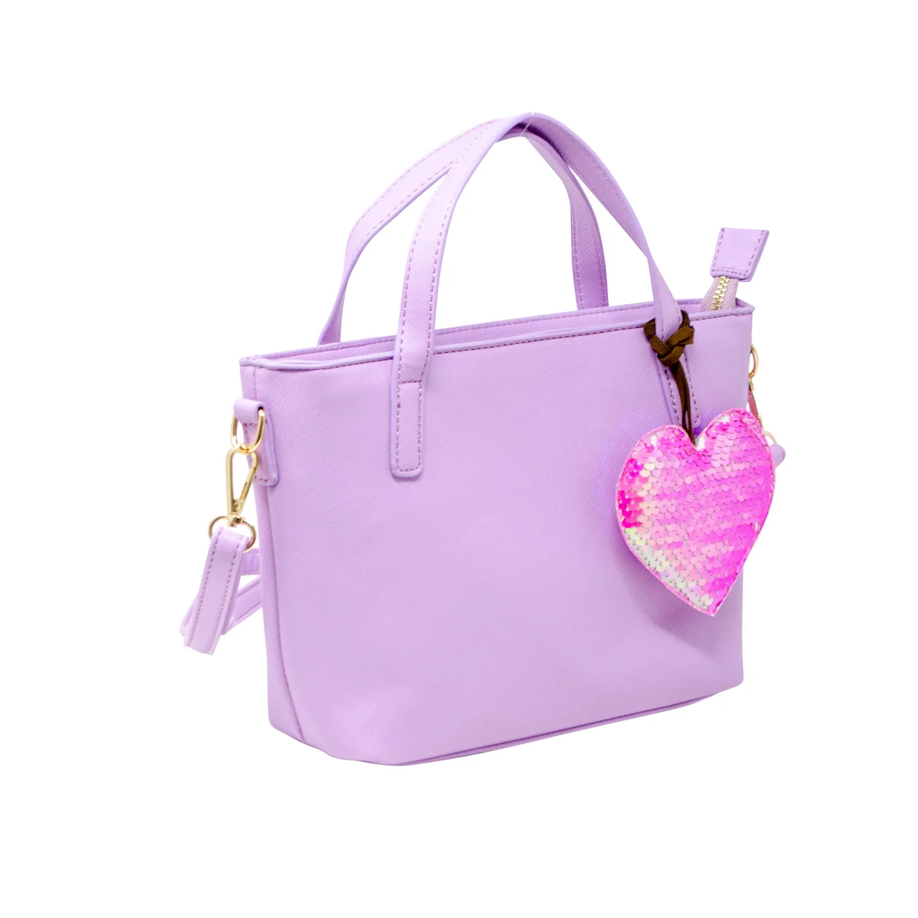 Zomi Gems Leather Tote Bag w/Charm - Purple w/Heart